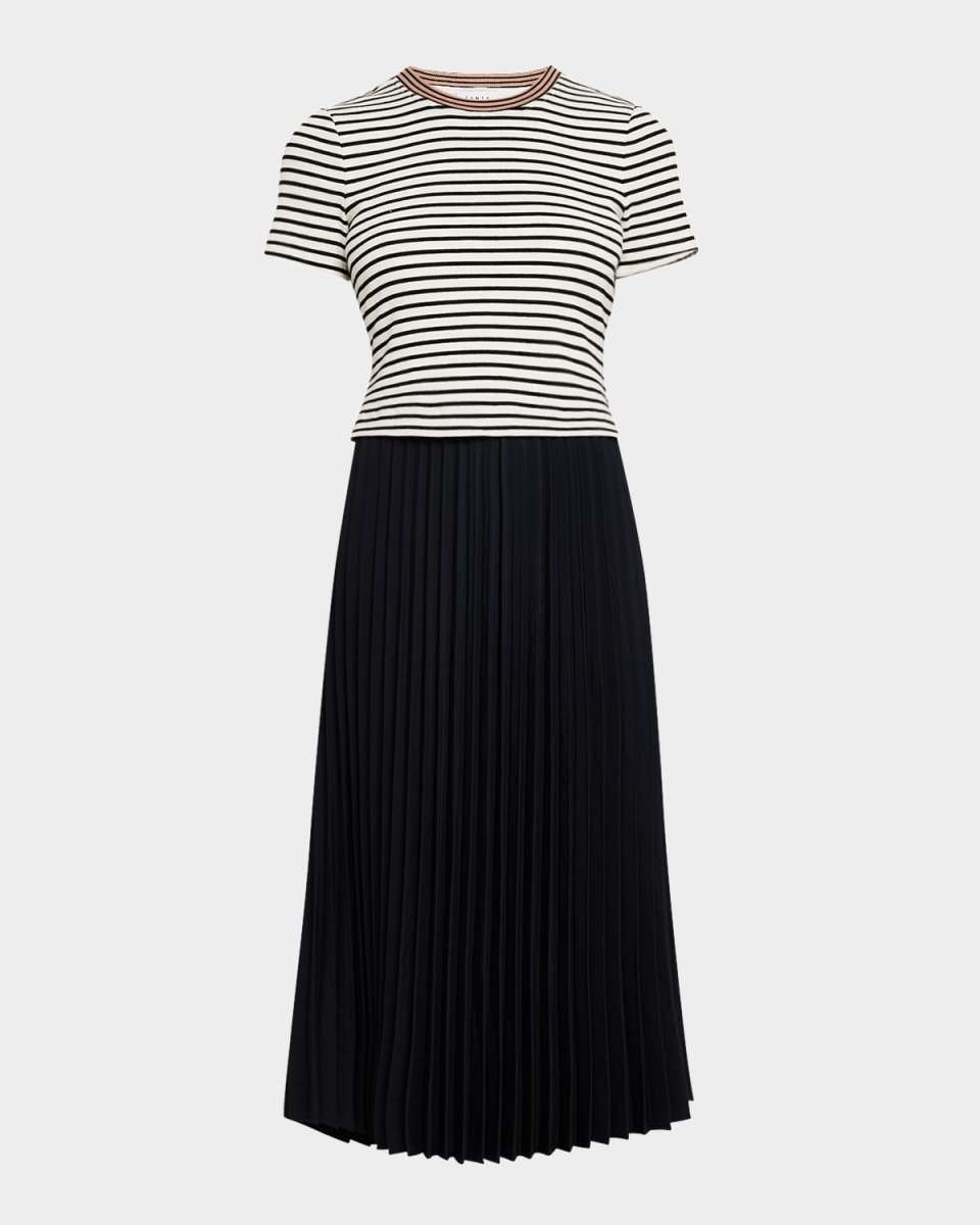 Logan Pleated Stripe Midi Shirt Dress